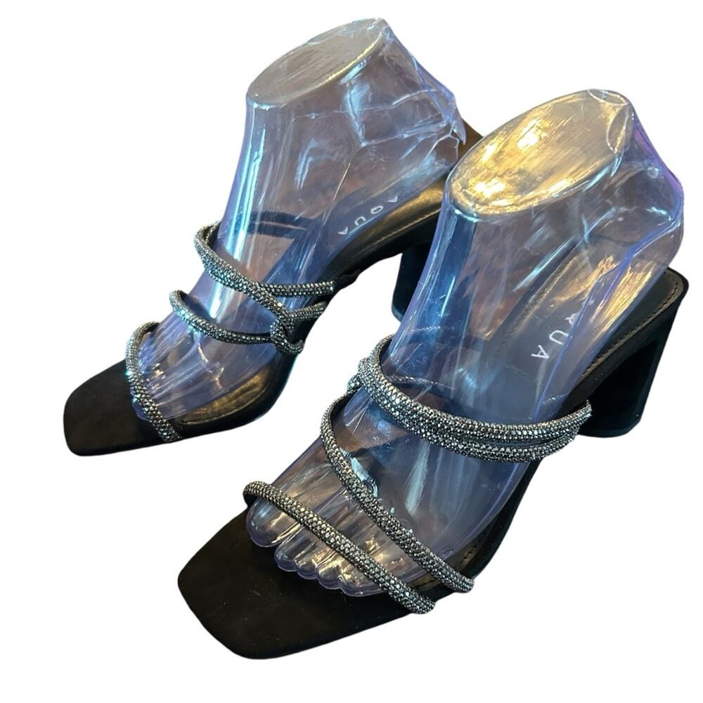 Aqua Livyr Rhinestone Embellished Slip On Strappy Heeled Sandals NEW 7